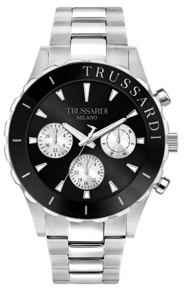 Trussardi T-Logo Reloj de cuarzo de acero inoxidable con esfera negra R2453143004 100M para hombre