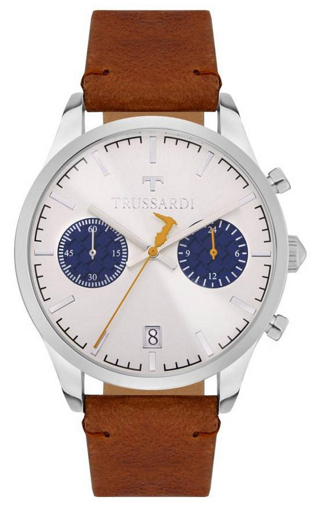 Trussardi T-Genus Chronograph Silver Dial Leather Strap Quartz R2471613004 Reloj para hombre