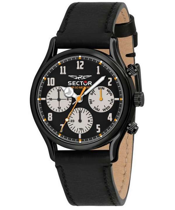 Sector 660 esfera negra correa de cuero cuarzo R3251517001 reloj para hombre