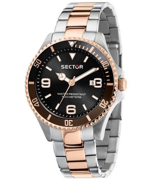 Sector 230 esfera negra dos tonos acero inoxidable cuarzo R3253161019 100M reloj para hombre