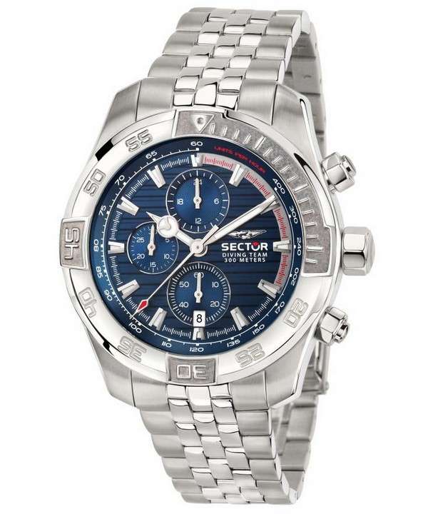 Sector Diving Team Cronógrafo Esfera azul Acero inoxidable Diver&#39,s Quartz R3273635001 300M Reloj para hombre