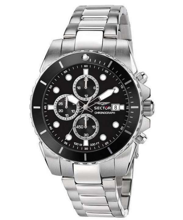 Sector 450 Cronógrafo Negro Sunray Dial Acero inoxidable Cuarzo R3273776002 100M Reloj para hombre