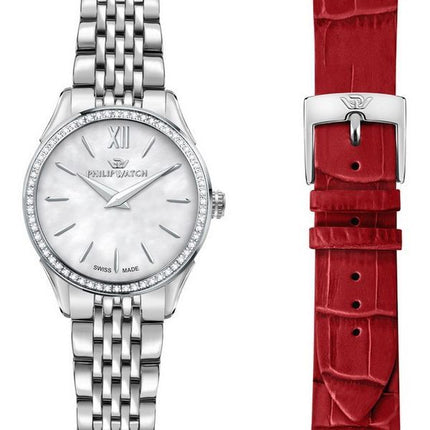 Philip Watch Roma Reloj de mujer de acero inoxidable con esfera blanca y cuarzo R8253217506 con correa adicional