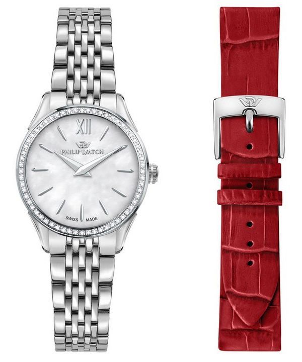 Philip Watch Roma Reloj de mujer de acero inoxidable con esfera blanca y cuarzo R8253217506 con correa adicional