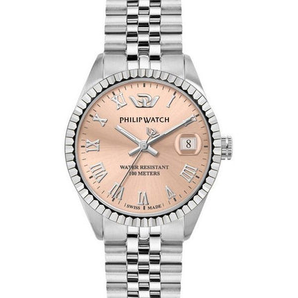 Reloj Philip Watch Caribe de acero inoxidable con esfera rosa y cuarzo R8253597578 100M para mujer