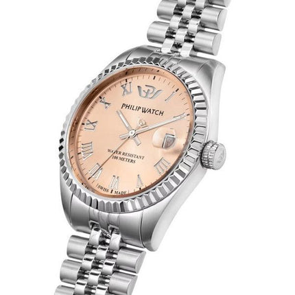 Reloj Philip Watch Caribe de acero inoxidable con esfera rosa y cuarzo R8253597578 100M para mujer