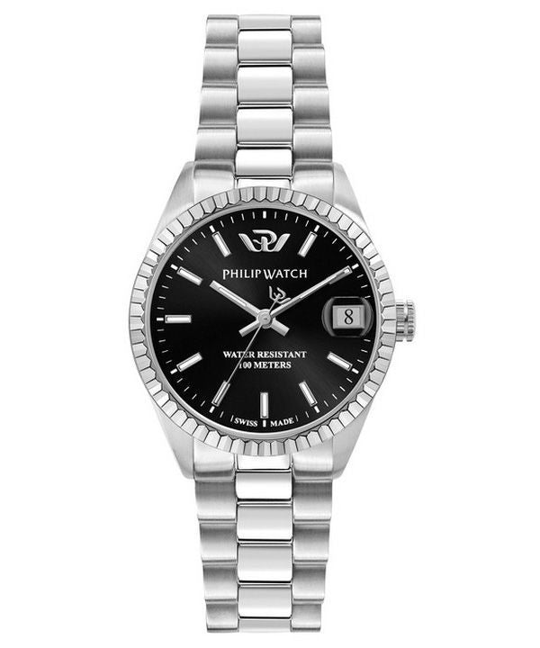 Philip Watch Caribe Urban Acero inoxidable Negro Sunray Dial Cuarzo R8253597589 100M Reloj para mujer