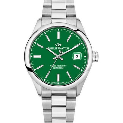 Reloj Philip Watch Caribe Urban de acero inoxidable con esfera verde y cuarzo R8253597643 100M para hombre