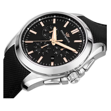 Philip Watch Amalfi Cronógrafo Correa de cuero Esfera negra Cuarzo R8271618002 100M Reloj para hombre