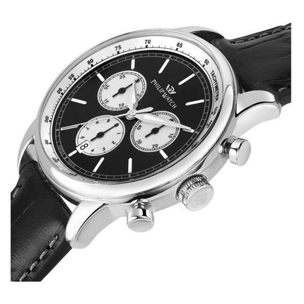 Philip Watch Anniversary Cronógrafo Correa de cuero Esfera negra Cuarzo R8271650002 100M Reloj para hombre