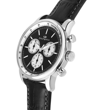 Philip Watch Anniversary Cronógrafo Correa de cuero Esfera negra Cuarzo R8271650002 100M Reloj para hombre