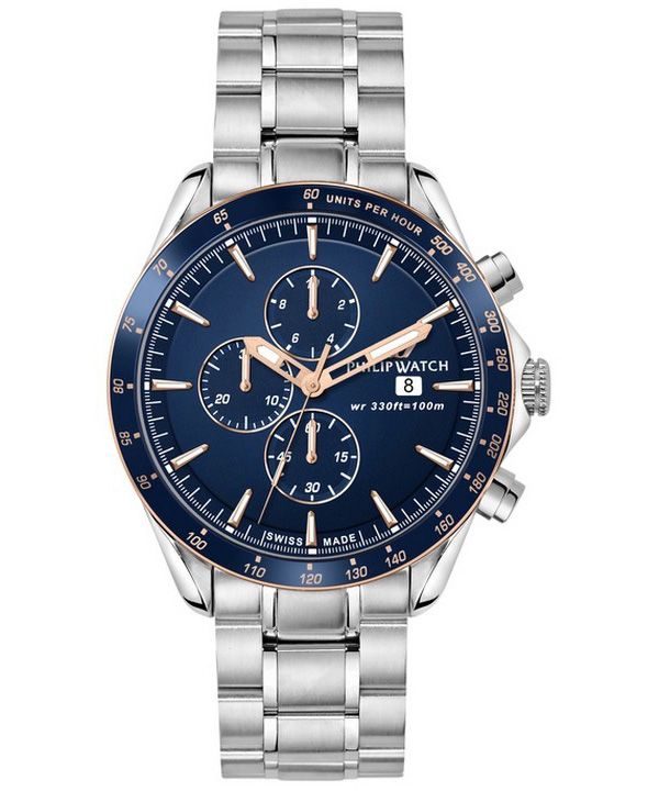 Philip Watch Blaze Cronógrafo Acero inoxidable Esfera azul Cuarzo R8273995006 100M Reloj para hombre