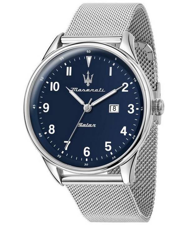 Maserati Tradizione Stainless Steel Mesh Blue Dial Solar R8851146002 100M Men's Watch