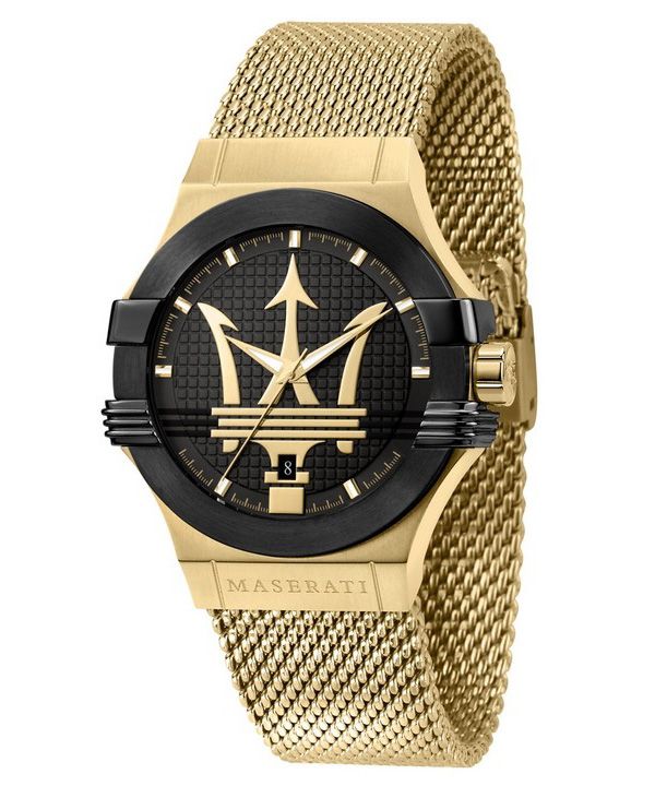 Maserati Potenza Gold Tone Stainless Steel Black Dial Quartz R8853108006 100M Men's Watch