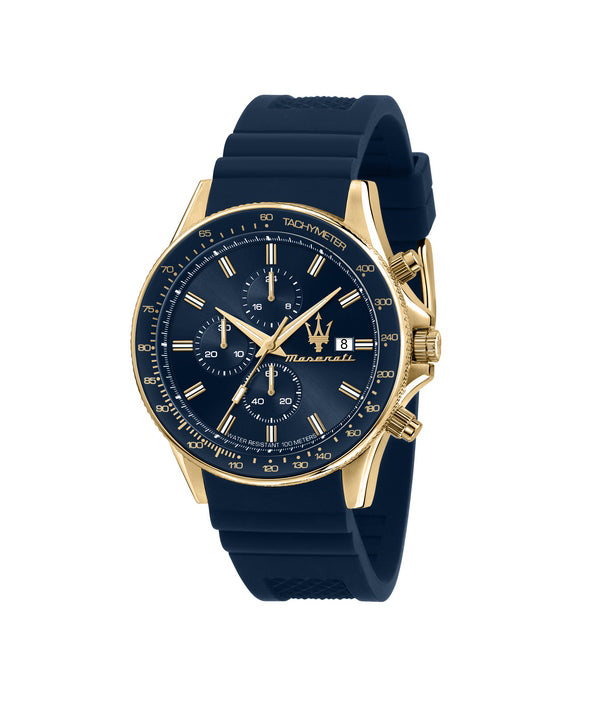 Maserati Sfida Cronógrafo Azul Sunray Dial Cuarzo R8871640004 100M Reloj para hombre