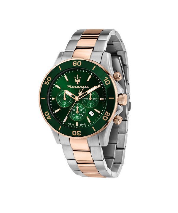 Maserati Competizione Cronógrafo Dos tonos Acero inoxidable Esfera verde Cuarzo R8873600004 100M Reloj para hombre