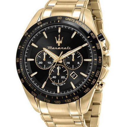 Maserati Traguardo Chronograph Gold Tone Stainless Steel Black Dial Quartz R8873612041 100M Men's Watch