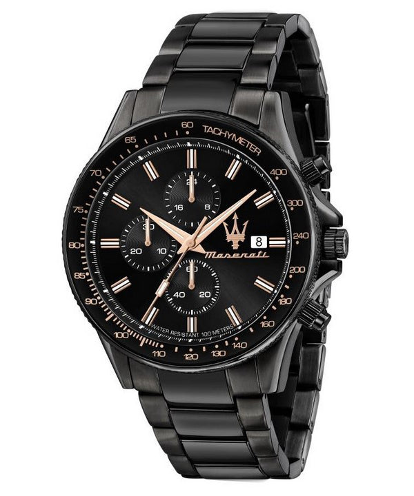 Maserati Sfida Cronógrafo Esfera negra Cuarzo R8873640011 100M Reloj para hombre