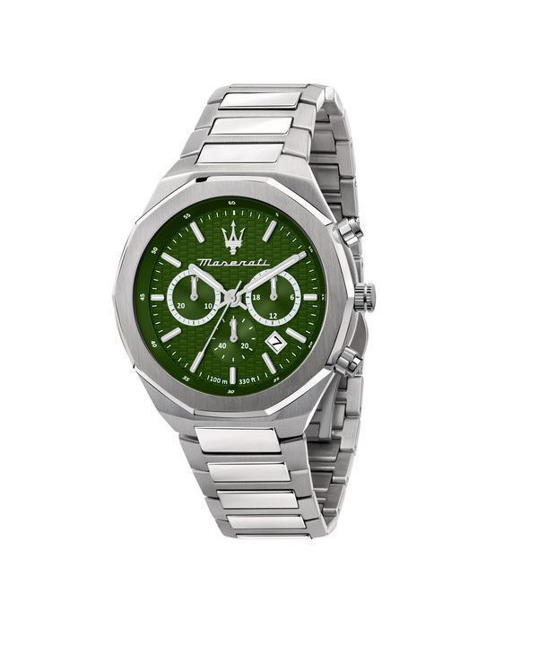 Maserati Stile Cronógrafo Acero inoxidable Esfera verde Cuarzo R8873642011 100M Reloj para hombre