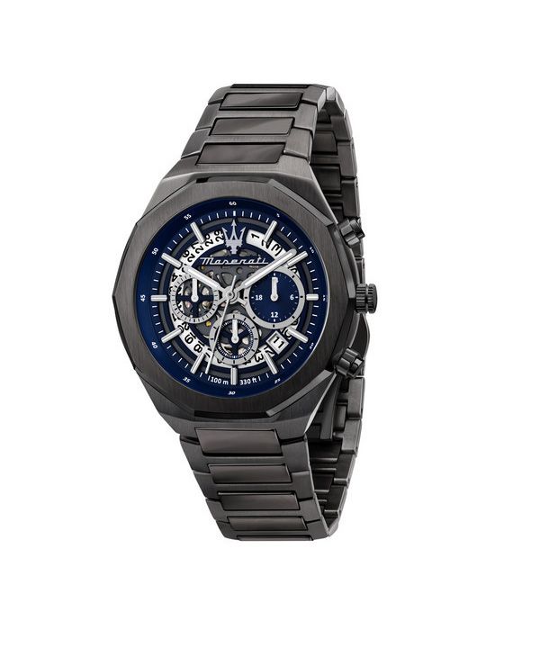 Reloj Maserati Stile cronógrafo de acero inoxidable con esfera esqueleto azul y cuarzo R8873642012 100M para hombre