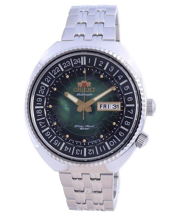 Reloj automático de acero inoxidable Orient World Map Revival RA-AA0E02E19B RA-AA0E02E39B para buceadores de 200 m para hombre