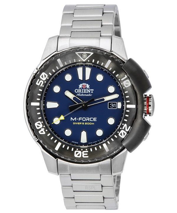 Orient M-Force AC0L Deportes Acero inoxidable Esfera azul Automático Diver's RA-AC0L07L00B 200M Reloj para hombre