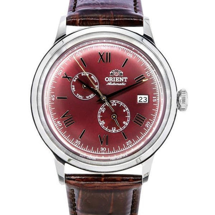 Reloj Orient Bambino GMT versión 8 con correa de piel y esfera roja automático RA-AK0705R10B RA-AK0705R30B para hombre