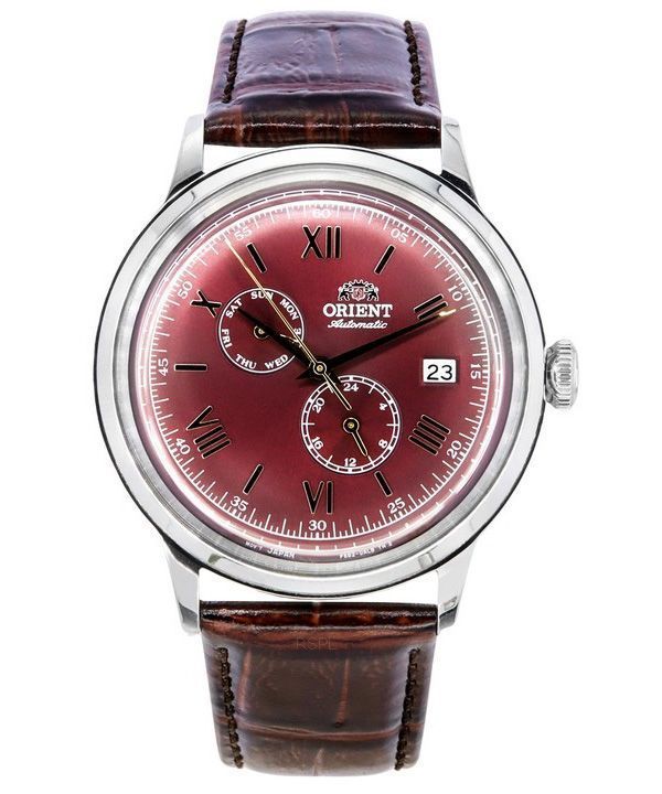 Reloj Orient Bambino GMT versión 8 con correa de piel y esfera roja automático RA-AK0705R10B RA-AK0705R30B para hombre