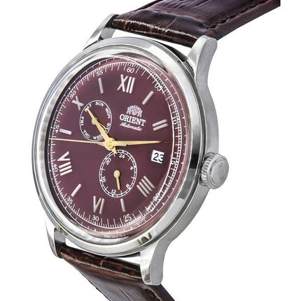 Reloj Orient Bambino GMT versión 8 con correa de piel y esfera roja automático RA-AK0705R10B RA-AK0705R30B para hombre