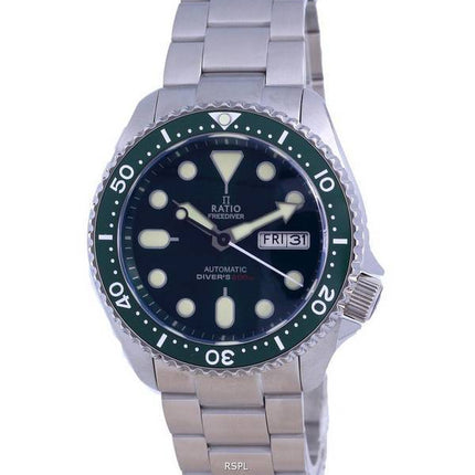 Ratio FreeDiver Reloj para hombre de acero inoxidable con esfera verde y automático RTA105 200M