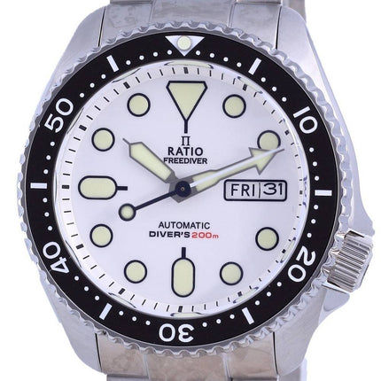 Ratio FreeDiver, esfera blanca, acero inoxidable, automático, RTA109, 200M, reloj para hombre