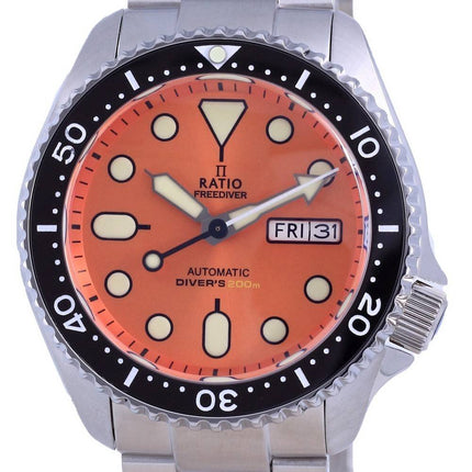 Ratio FreeDiver, esfera naranja, acero inoxidable, automático, RTA114, 200M, reloj para hombre