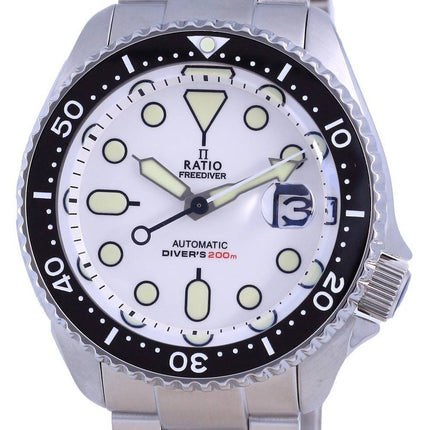 Ratio FreeDiver Dial blanco Acero inoxidable Automático RTB209 200M Reloj para hombre