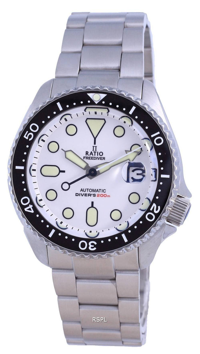 Ratio FreeDiver Dial blanco Acero inoxidable Automático RTB209 200M Reloj para hombre