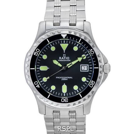 Ratio FreeDiver Professional Zafiro Esfera negra Cuarzo RTF005 200M Reloj para hombre