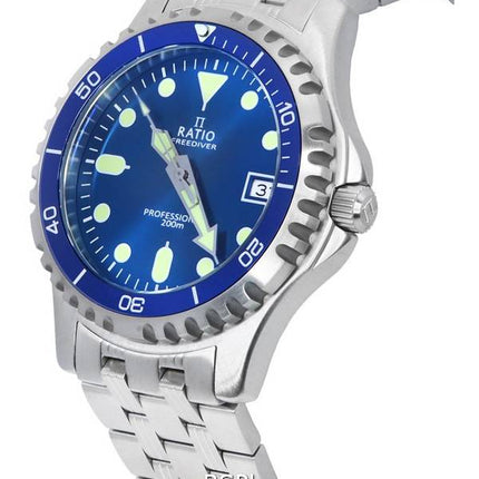 Ratio FreeDiver Professional Zafiro Azul Sunray Dial Cuarzo RTF007 200M Reloj para hombre