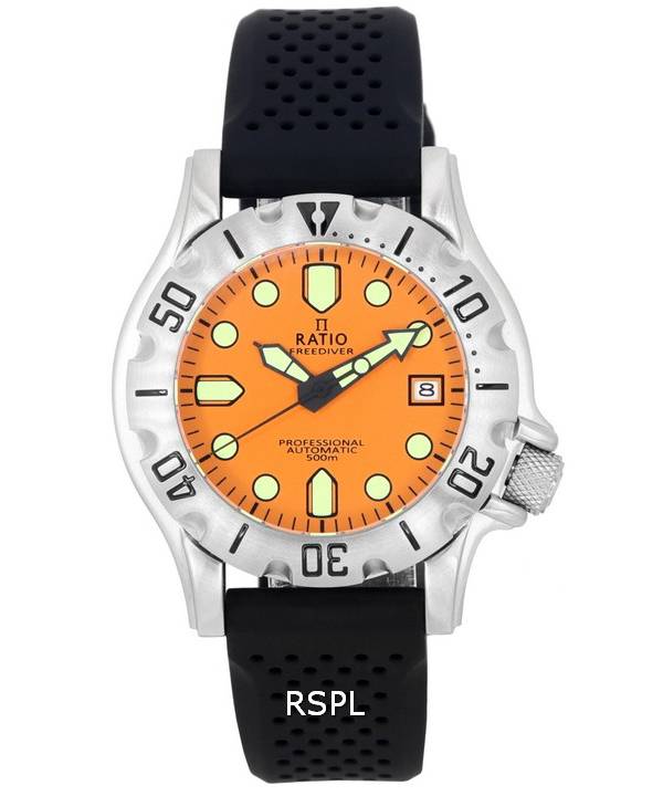 Ratio FreeDiver Professional Zafiro Dial naranja Automático RTF011 500M Reloj para hombre