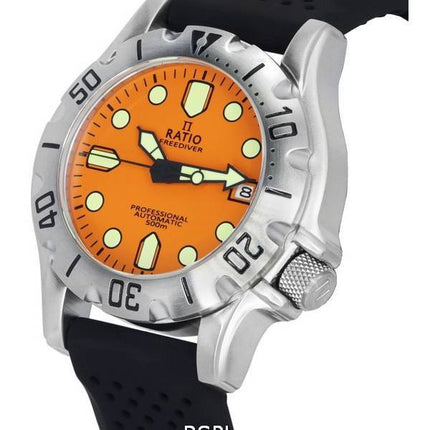 Ratio FreeDiver Professional Zafiro Dial naranja Automático RTF011 500M Reloj para hombre