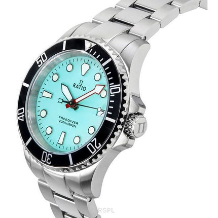 Reloj de cuarzo Ratio FreeDiver de acero inoxidable con zafiro y esfera azul hielo RTF032 200M para hombre