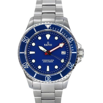 Ratio FreeDiver Zafiro Acero inoxidable Esfera azul Cuarzo RTF033 200M Reloj para hombre