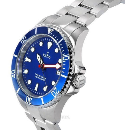 Ratio FreeDiver Zafiro Acero inoxidable Esfera azul Cuarzo RTF033 200M Reloj para hombre