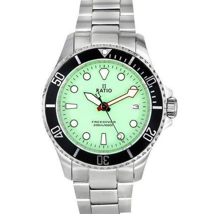 Reloj Ratio FreeDiver Zafiro Acero inoxidable Esfera verde Cuarzo RTF039 200M para hombre