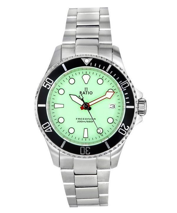 Reloj Ratio FreeDiver Zafiro Acero inoxidable Esfera verde Cuarzo RTF039 200M para hombre