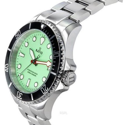 Reloj Ratio FreeDiver Zafiro Acero inoxidable Esfera verde Cuarzo RTF039 200M para hombre