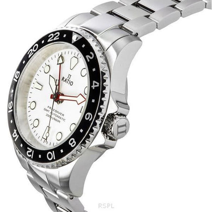 Ratio FreeDiver GMT Series Zafiro Acero inoxidable Esfera blanca Automático RTF057 200M Reloj para hombre