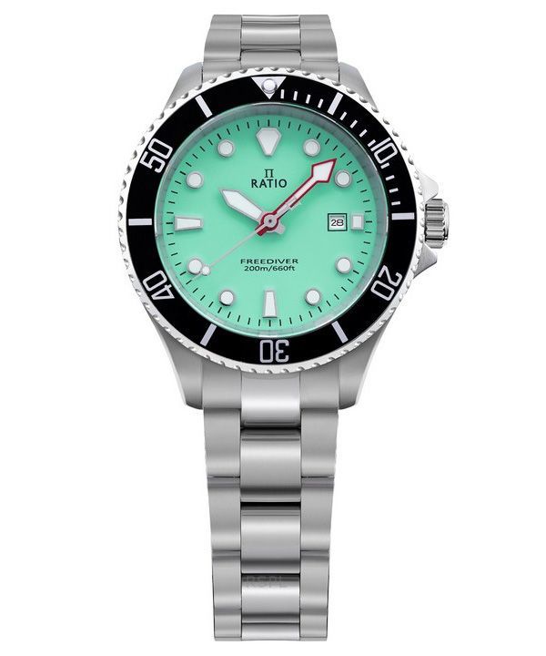 Reloj de cuarzo Ratio FreeDiver con esfera verde y zafiro en acero inoxidable RTFL805 200M para mujer