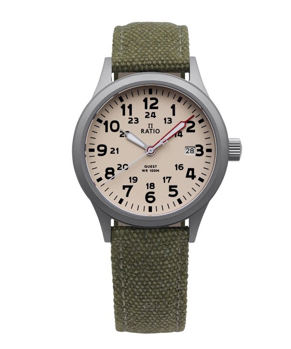 Ratio Quest Reloj Field para Hombre Correa de Lona Zafiro Cuarzo RTQ019 100M Edición Lewis y Clark