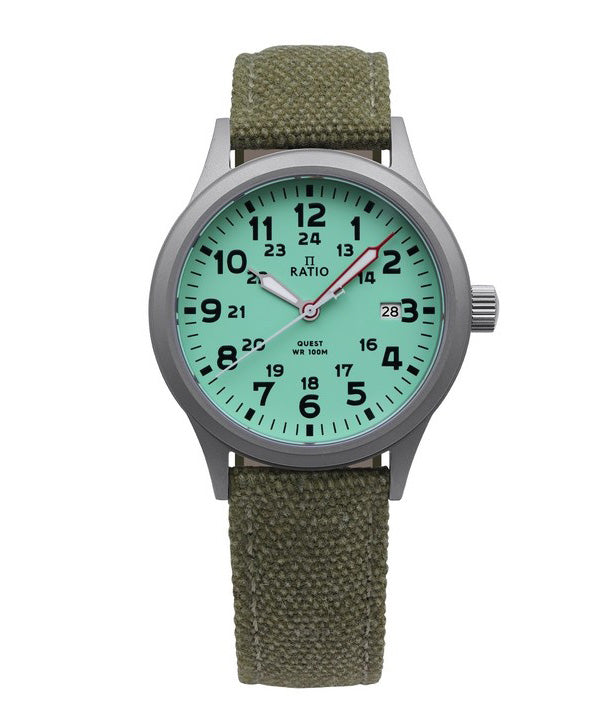 Ratio Quest Reloj Field para Hombre Correa de Lona Zafiro Cuarzo RTQ021 100M Edición Lewis y Clark