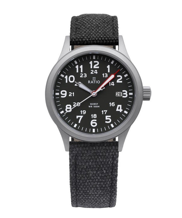 Ratio Quest Reloj Field para Hombre Correa de Lona Zafiro Cuarzo RTQ023 100M Edición Lewis y Clark