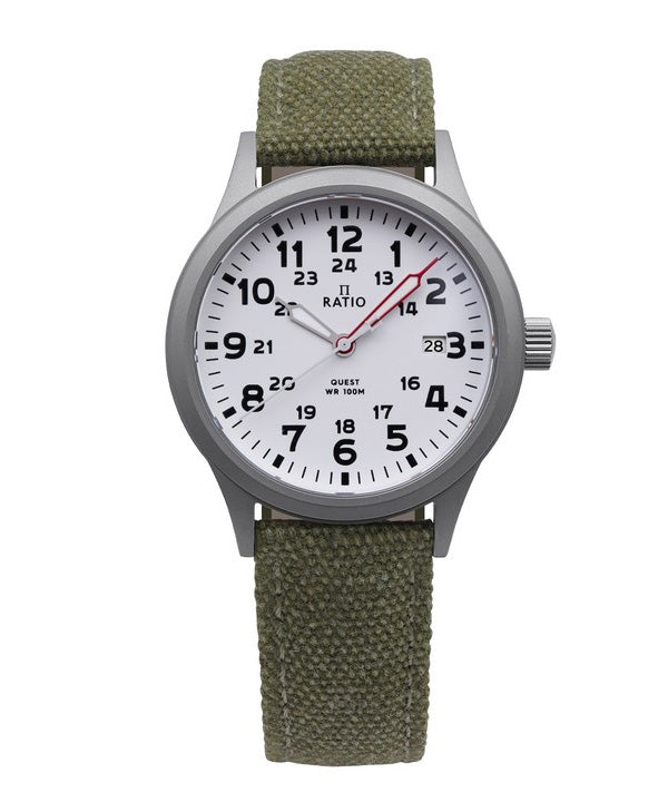 Ratio Quest Reloj Field para Hombre Correa de Lona Zafiro Cuarzo RTQ027 100M Edición Lewis y Clark